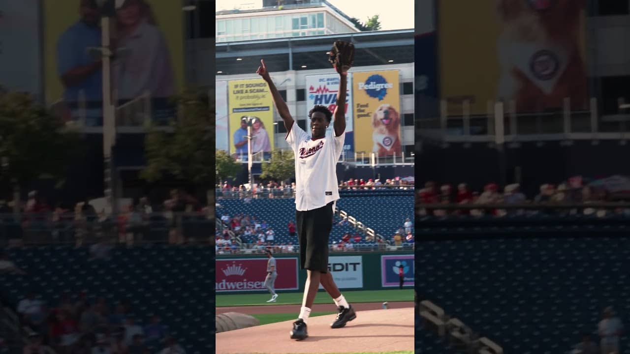 AJ Dybantsa throws out the first pitch at the Nationals game  #nba #washingtonwizards