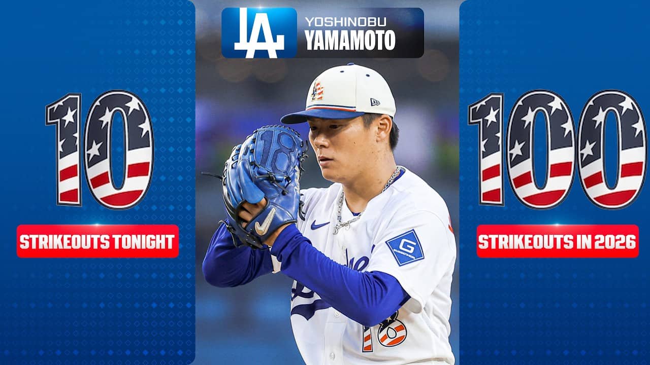 Yoshinobu Yamamoto struck out 10 batters vs. the Padres, including his 100th batter of 2026! 🤩
