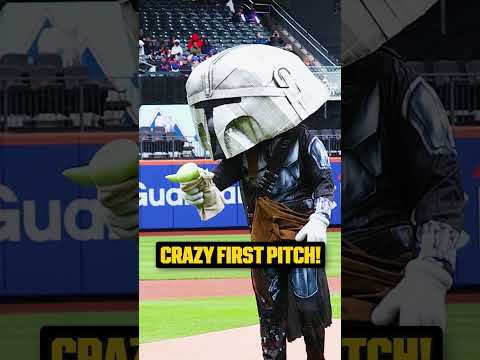Mr. Met as The Mandalorian threw Grogu as the first pitch 🤣