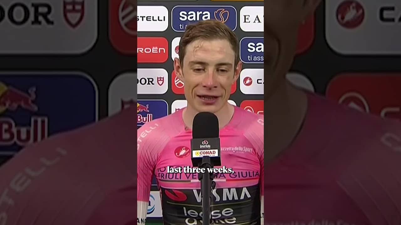 "I'm lost for words!" 🥹 An emotional Vingegaard reacts to becoming the Giro d'Italia champion! 🩷