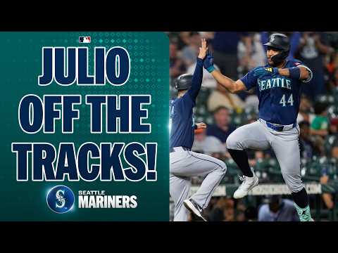 Julio Rodríguez CRUSHES a home run off the tracks in Houston! 🔱😤 | MLB Highlights