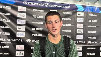 Cam Myers after winning the Bowerman Mile and taking the sting out of the kickers. 