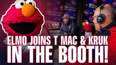 ELMO IN THE BOOTH AT THE PHILLIES GAME
