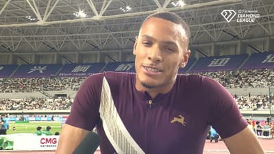 Jamal Britt After Beating Cordell Tinch To The Line To Win Shanghai Diamond League 110mH In 13.07
