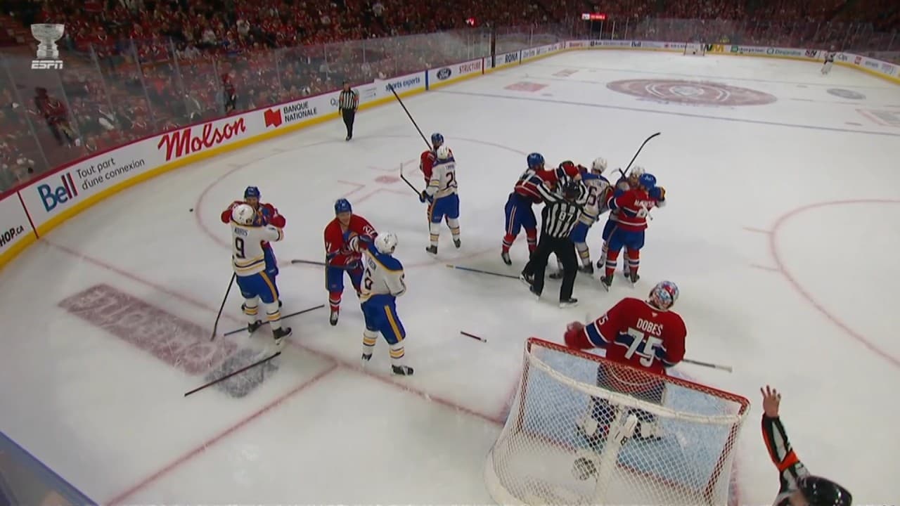 Montreal Canadiens vs Buffalo Sabres Scrum, 4 Misconducts Handed Out