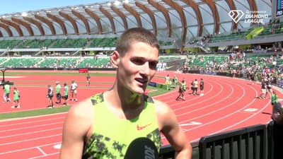 Cam Myers after winning 2026 Bowerman Mile and setting Australian record in mile