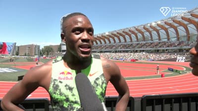 Letsile Tebogo after being beaten by Tate Taylor in 200 at Prefontaine Classic