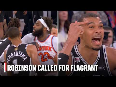 Mitchell Robinson's flagrant foul for sending Victor Wembanyama to the floor in Game 4 | NBA on ESPN