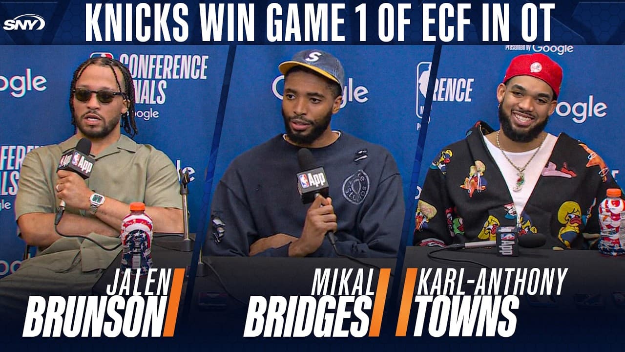 Jalen Brunson, Mikal Bridges and Karl-Anthony Towns on come back win over Cavs in Game 1 of ECF