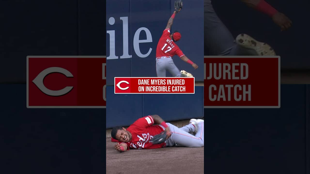 Dane Myers Injured Making Incredible Catch vs Brewers #Reds