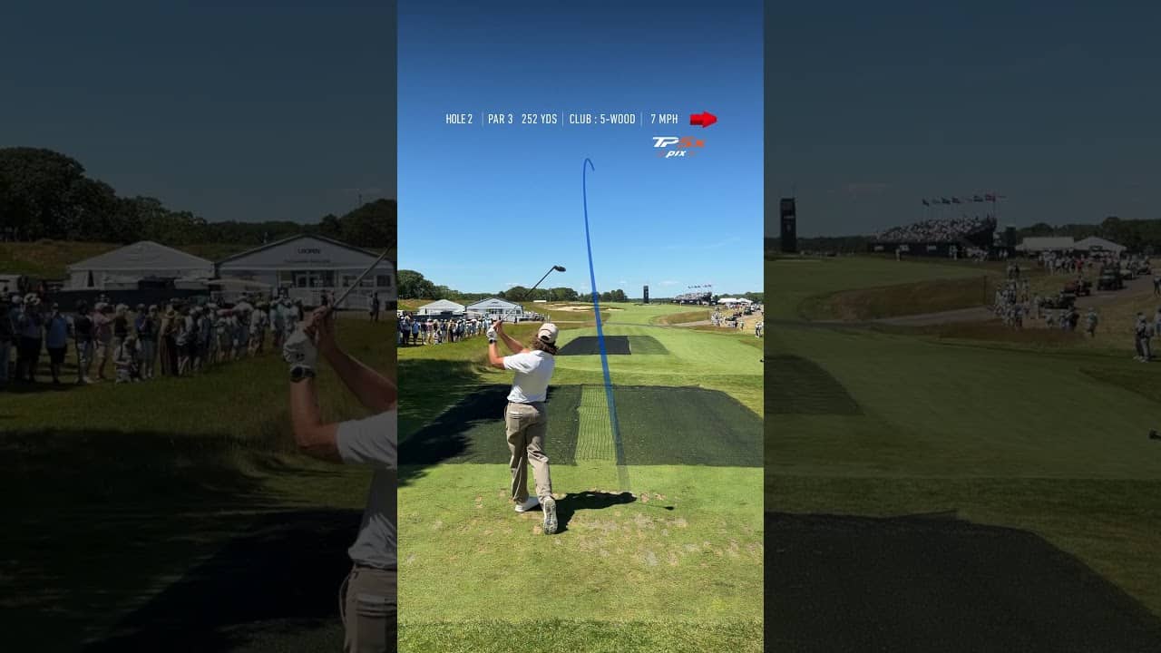 Control through the wind 💨 Rory, Tommy & Collin take on Shinnecock Hills’ second hole.