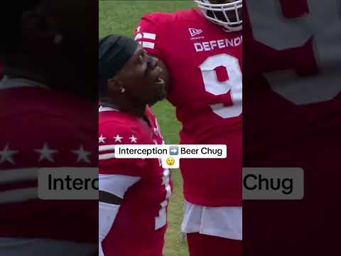 Kai Gray caught an interception and immediately went over to the fans for a beer celly š