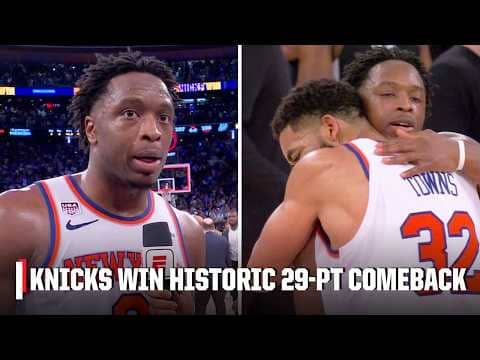 OG Anunoby reacts to GAME-WINNING basket to complete historic 29-PT rally for Knicks | NBA on ESPN