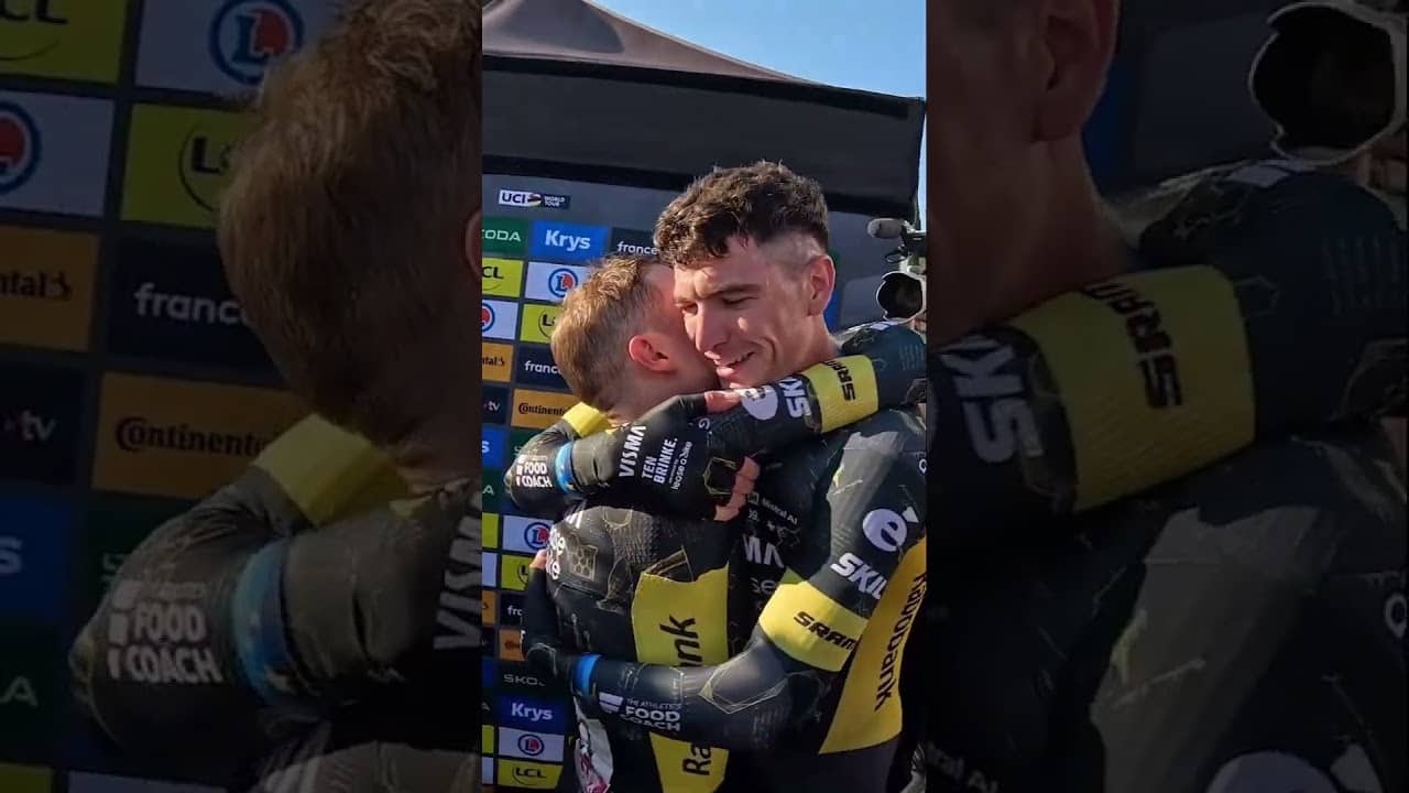 Jonas Vingegaard’s team-mates congratulate him on claiming the yellow jersey 🥹💛 #cycling #vingegaard